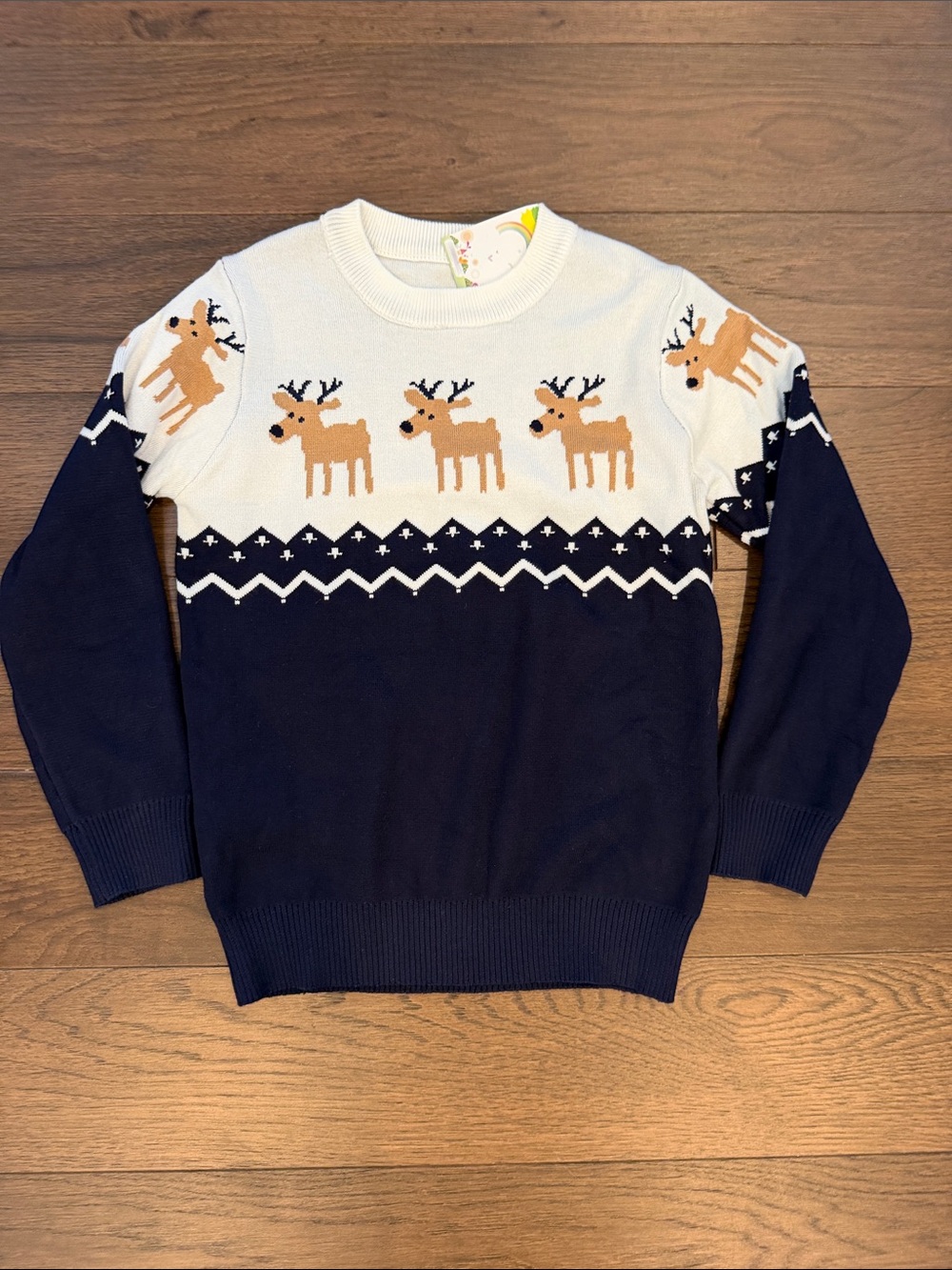 SHEIN Navy, White and Brown Reindeer Crewneck Sweater Size 7 NWT- P21